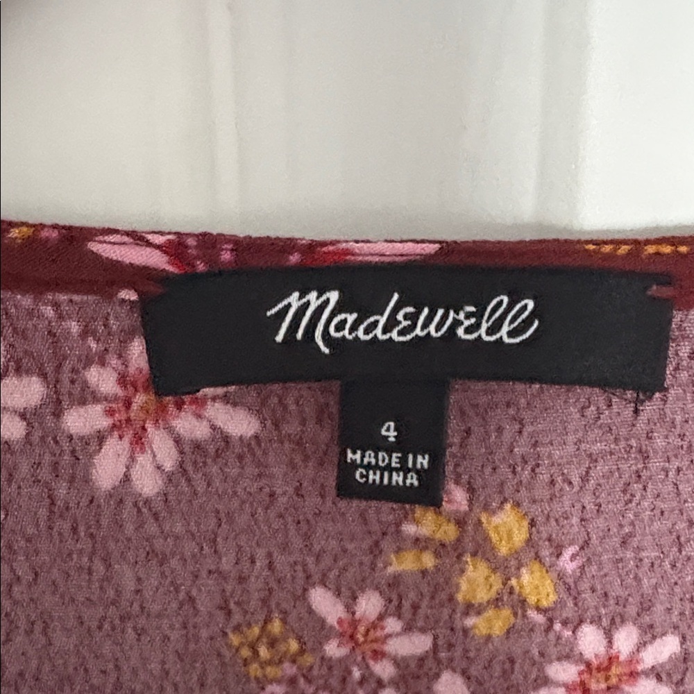 Madewell Ruffle Wrap Windowbox Red Brown Floral Dress Size 4 - Picture 3 of 9